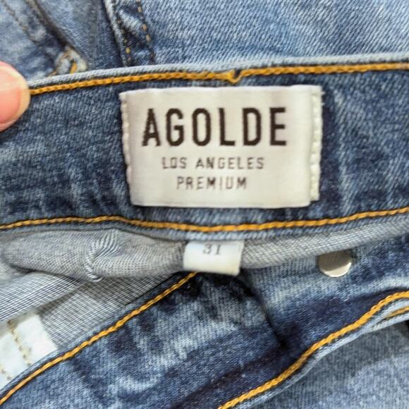 AGOLDE Jeans Womens 31 Blue Denim High Rise Star Embroidery Distressed Raw Hem - Picture 4 of 11